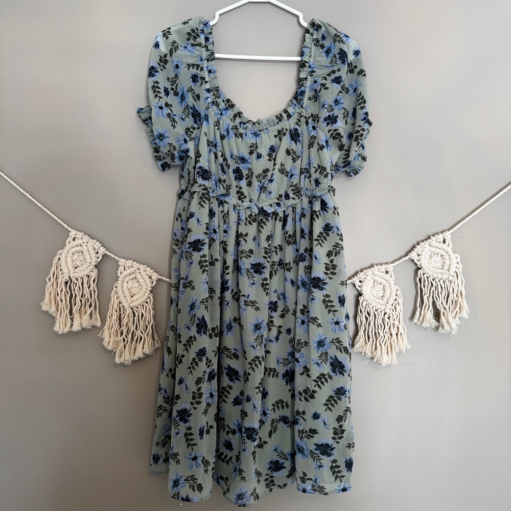 Floral Blue and Green Dress - Picture 1 of 4